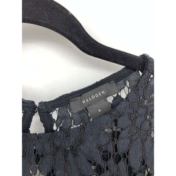 Halogen Top Womens Size Small Lace Yoke Short Sleeve Jersey Knit Black - Picture 3 of 5